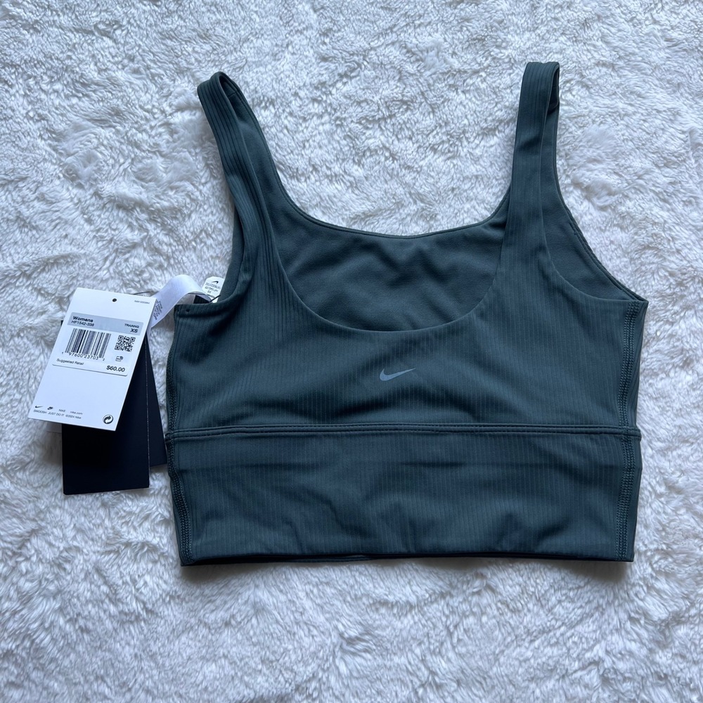 Nike Zenvy Ribbed Longline Sports Bra Dark Green HF1542-338 Womens‎ Size XS New - Picture 5 of 11